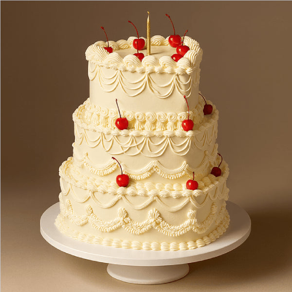 Vintage Cherry Three Tier Cake