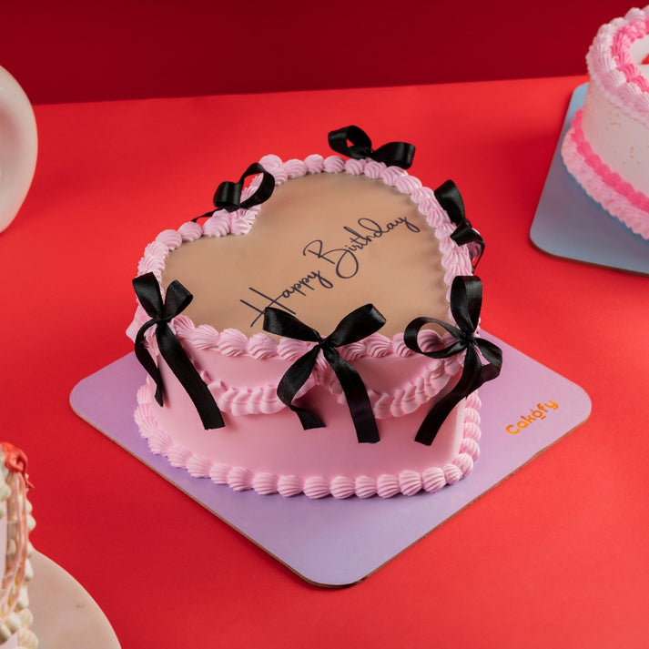 Heart Shape Ribbon Cake