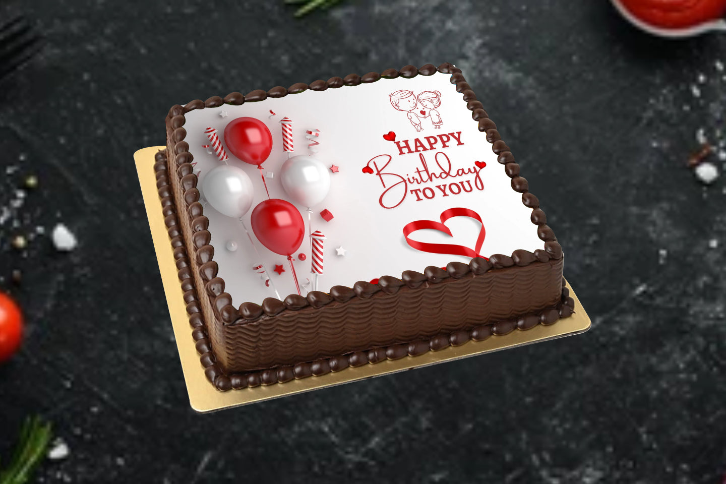 Love Theme Square Birthday Cake