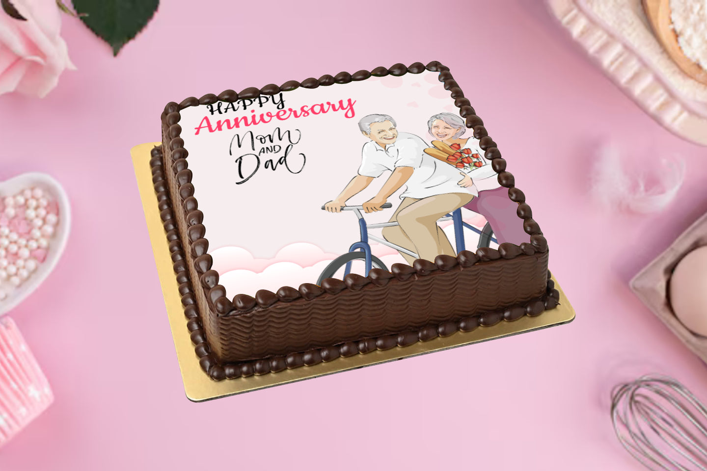 Mom Dad Anniversary Photo Cake