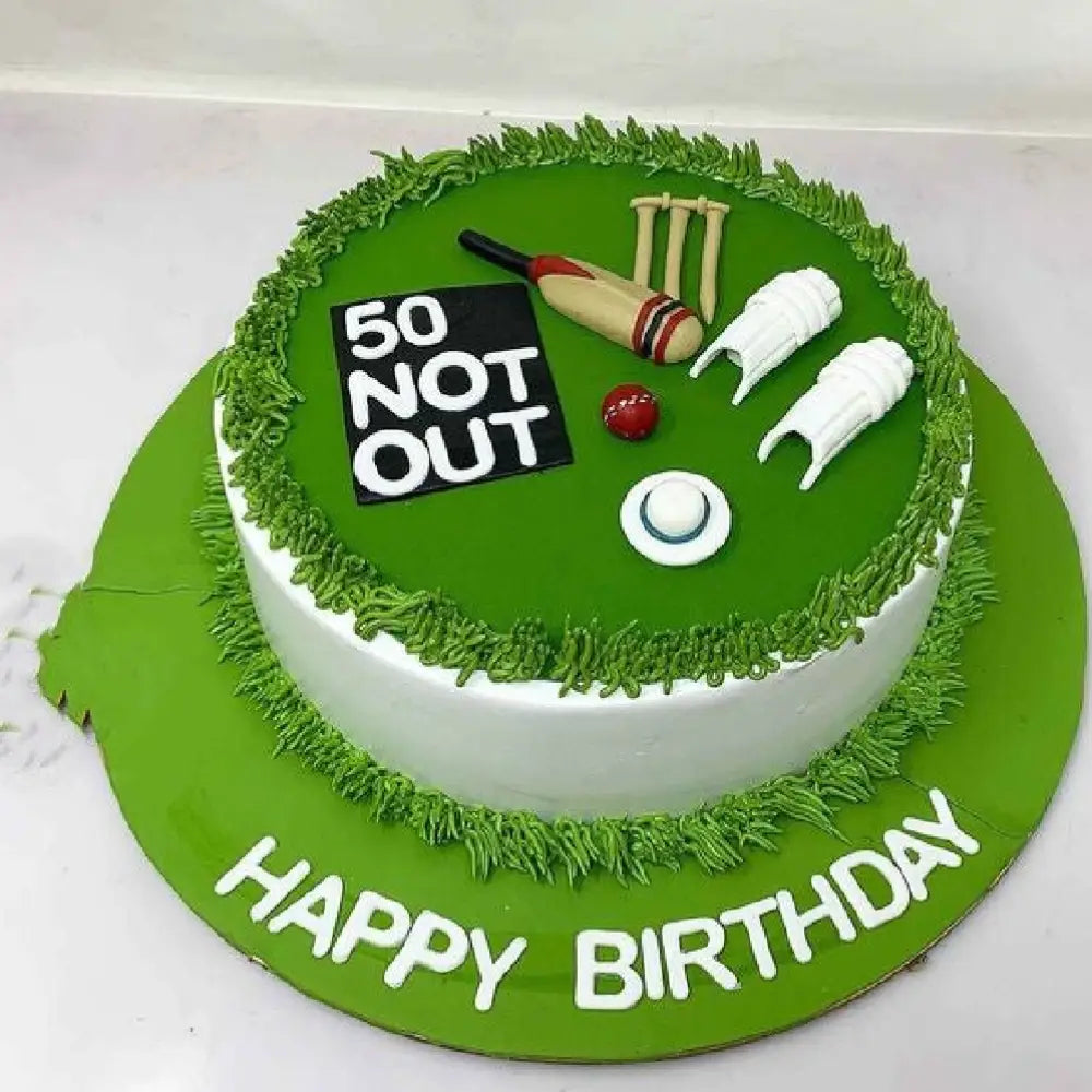 Not Out Cricket Theme Cake
