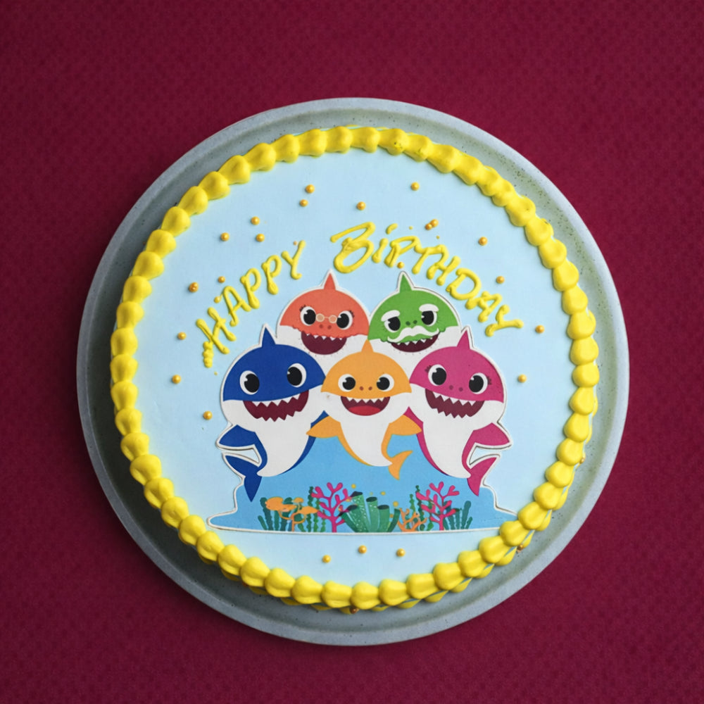 Colourful Baby Sharks Birthday Theme Cake