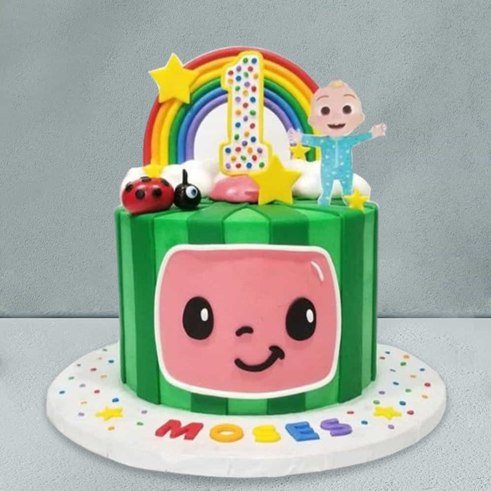 Cocomelon Rainbow First Birthday Theme Cake