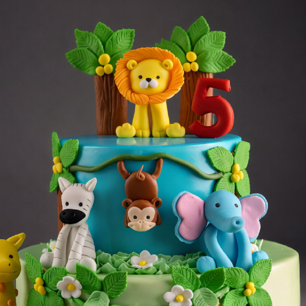 Jungle First Birthday Theme Cake