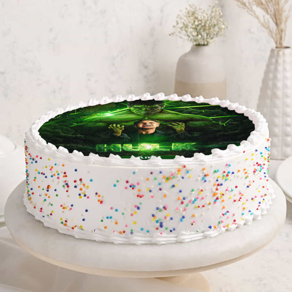 hulk Cake with a green screen effect on a white background