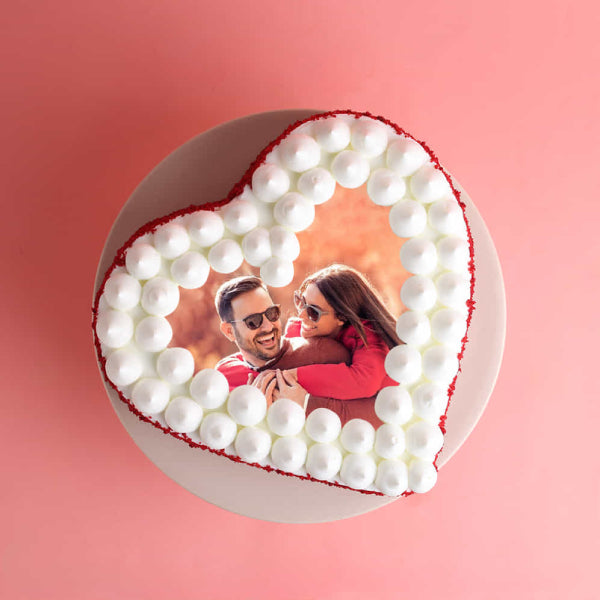 Red Velvet Heart Shape Photo Cake