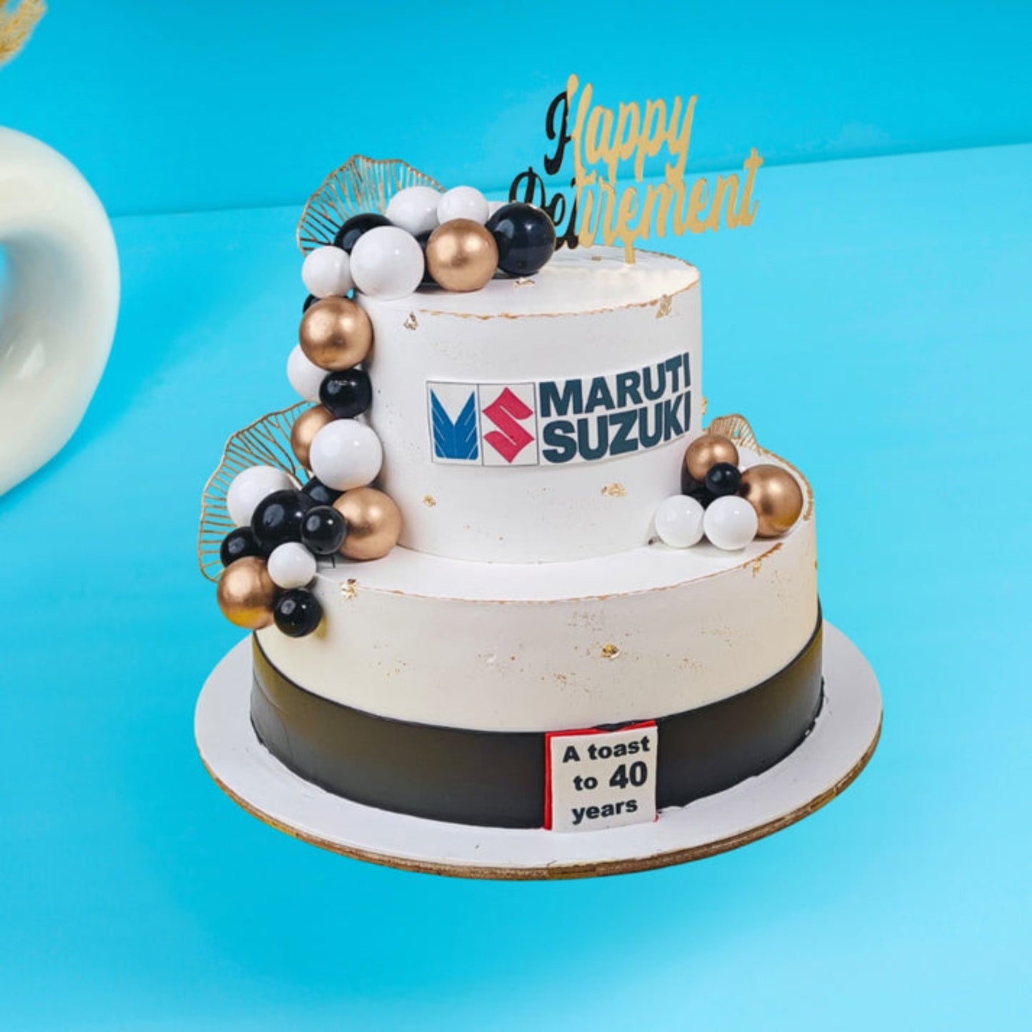 corporate retirement cake with logo and elegant decoration