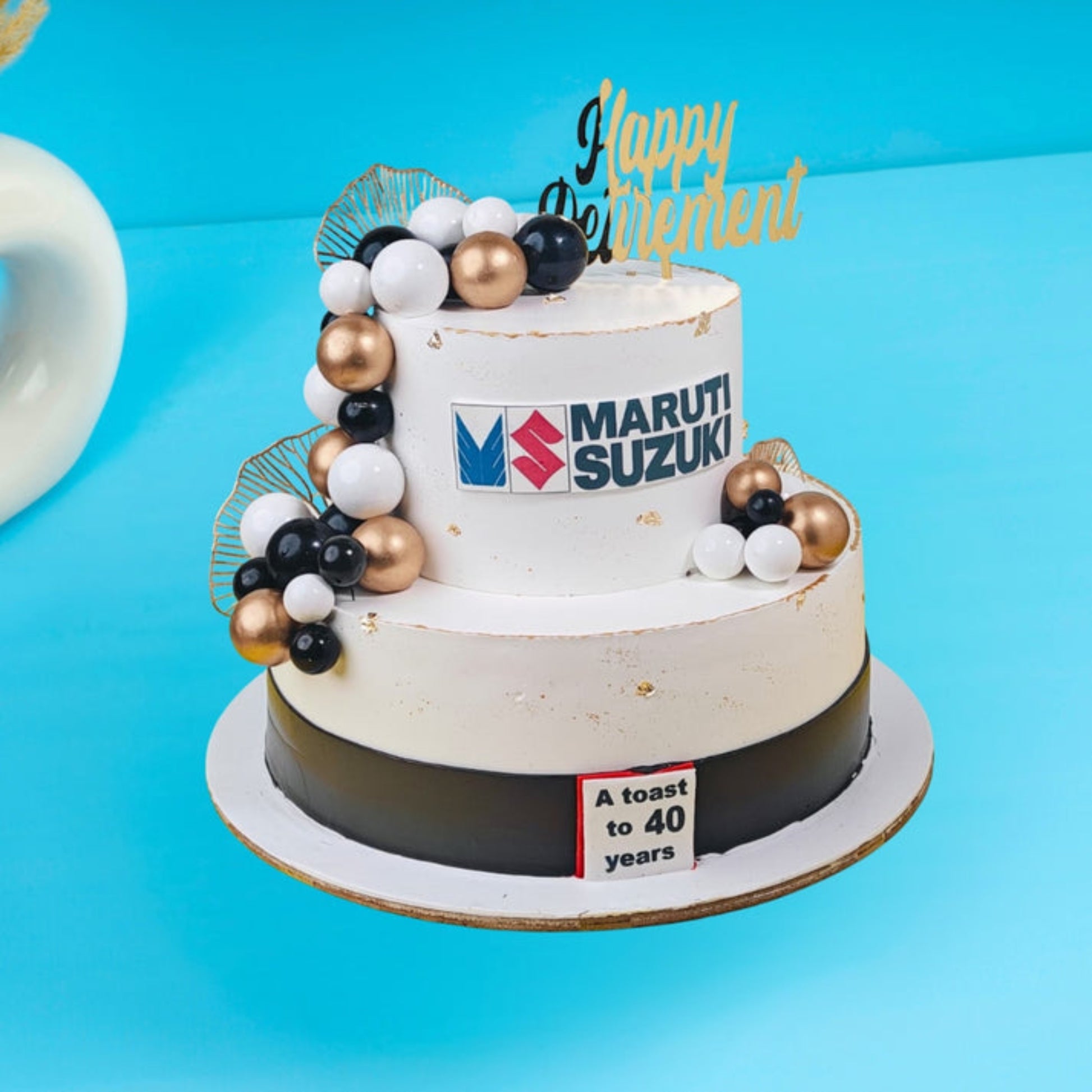 corporate retirement cake with logo and elegant decoration