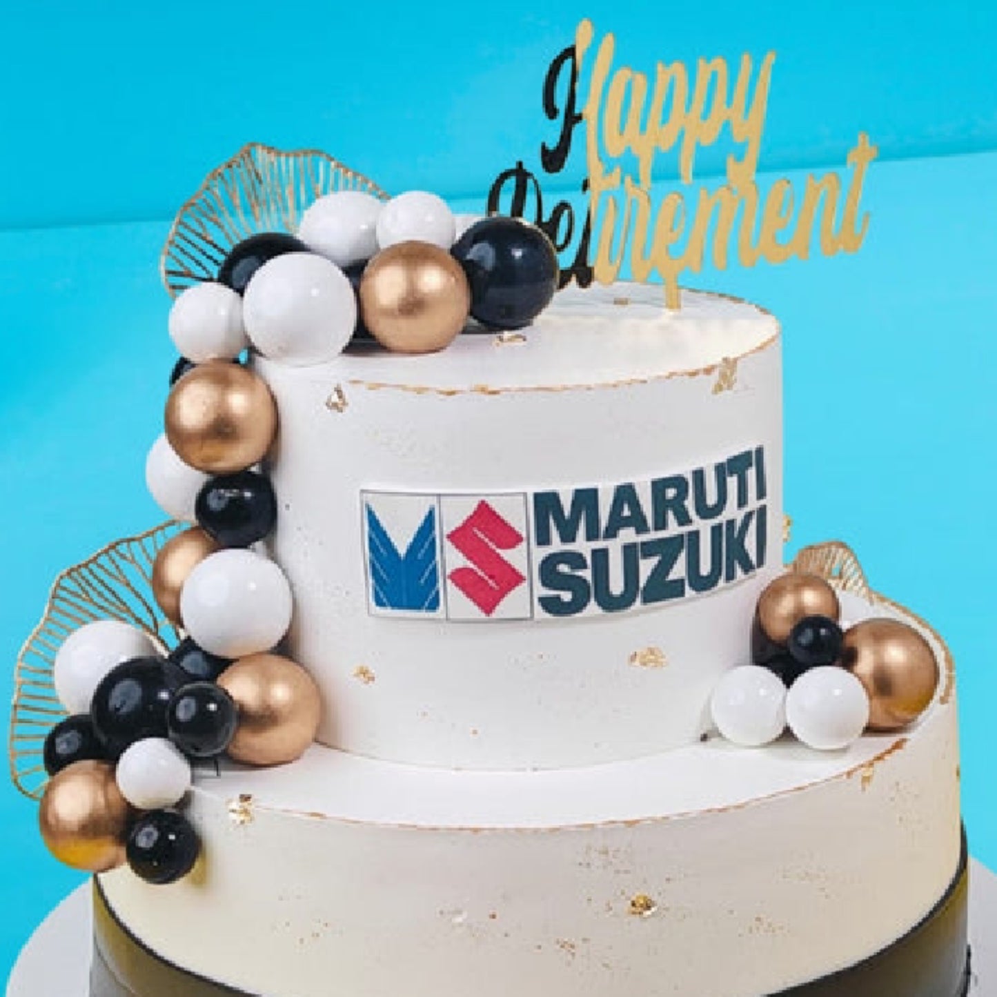 corporate retirement cake with logo and elegant decoration