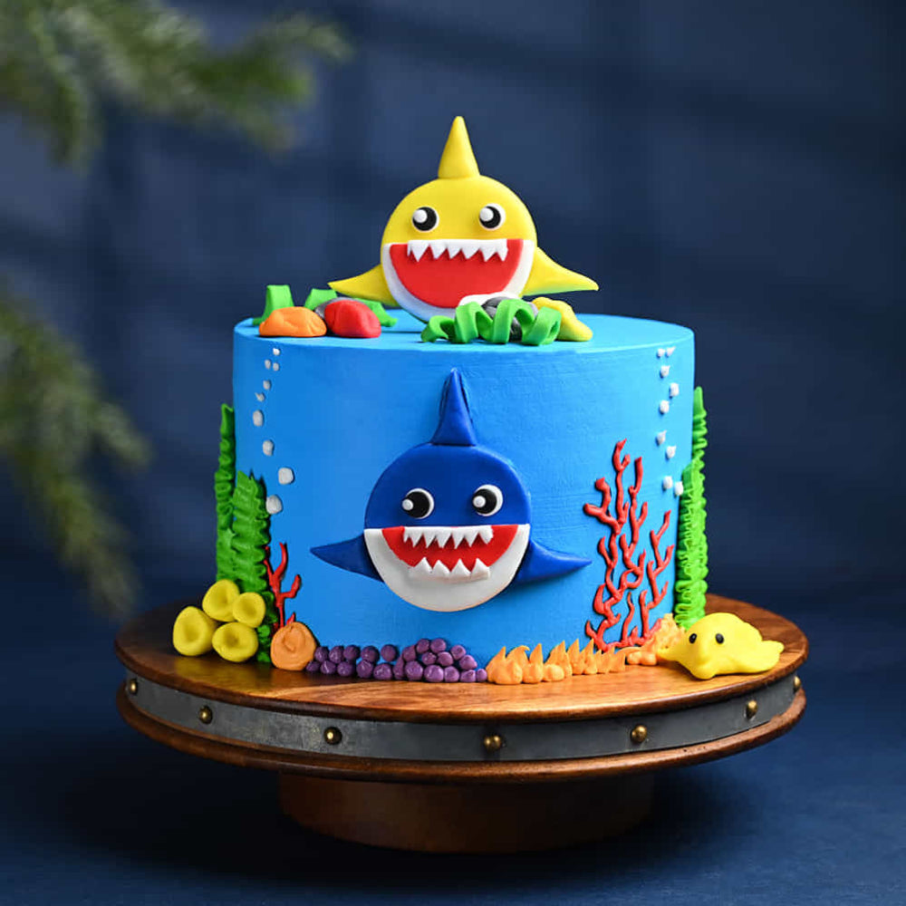 Cheerful Baby Shark Theme Cake
