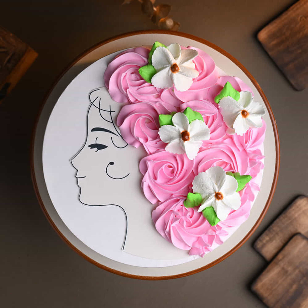 Floral Vanilla Womens Day Cake