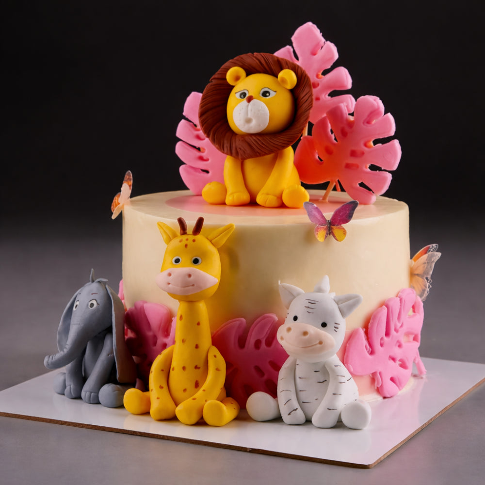 Jungle theme pink Cake