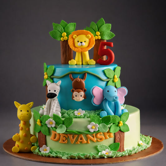 Jungle First Birthday Theme Cake