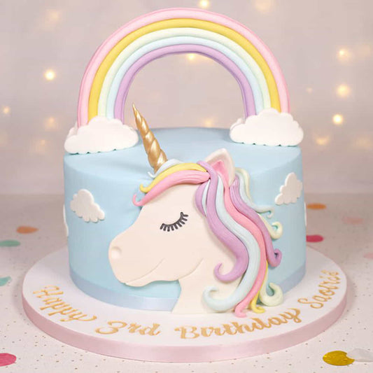 Vibrant Rainbow Unicorn Fondant Cake