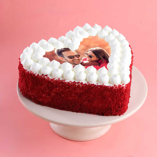 Red Velvet Heart Shape Photo Cake