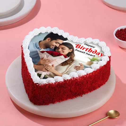 Red Velvet Heart Shape Photo Cake