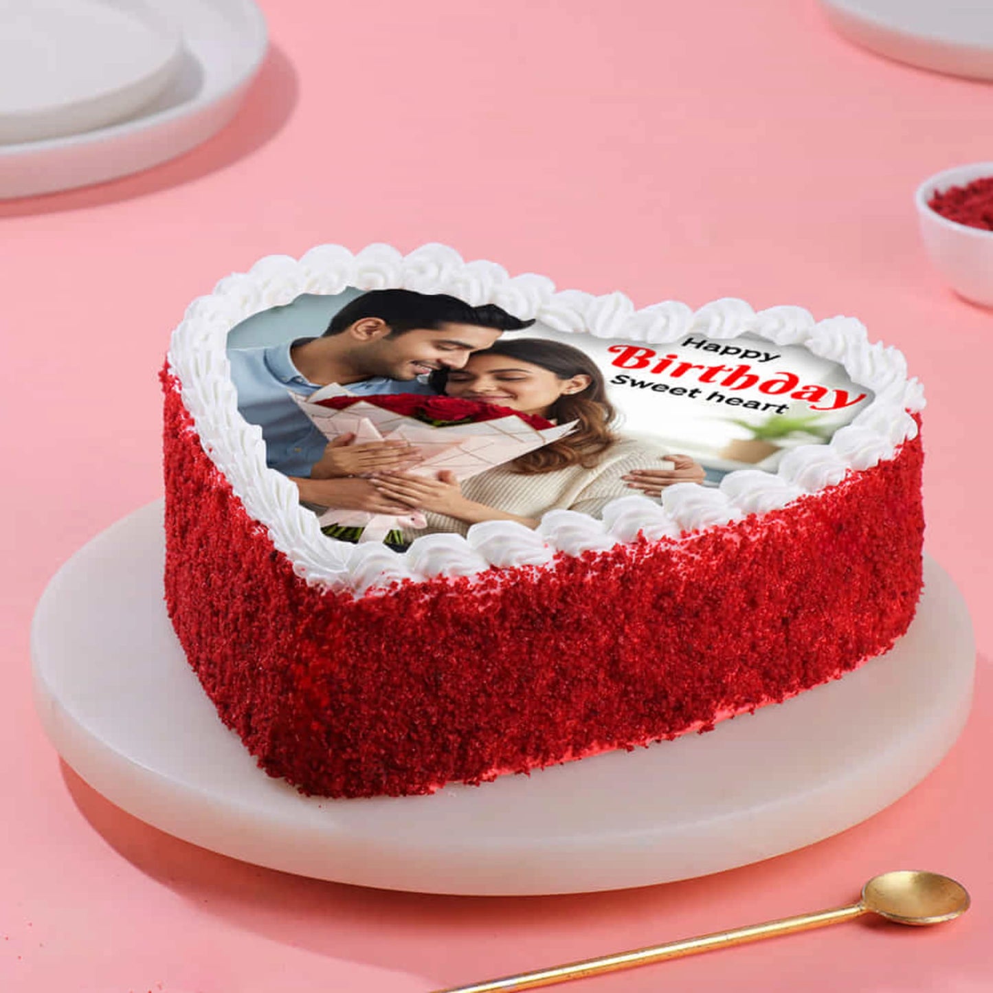 Red Velvet Heart Shape Photo Cake