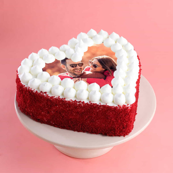 Red Velvet Heart Shape Photo Cake