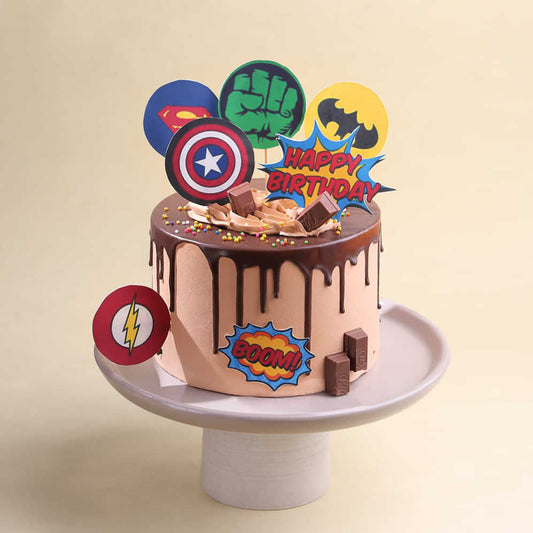 Superheroes Chocolate Drips Theme Cake